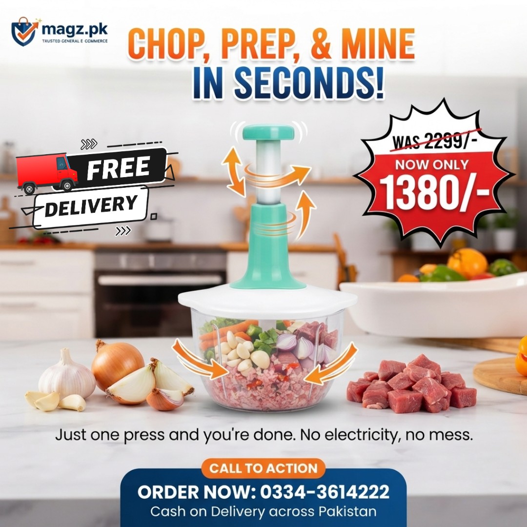 magz.pk Facebook ad: 2L Manual Hand Food Chopper, Vegetable & Meat Mincer |…