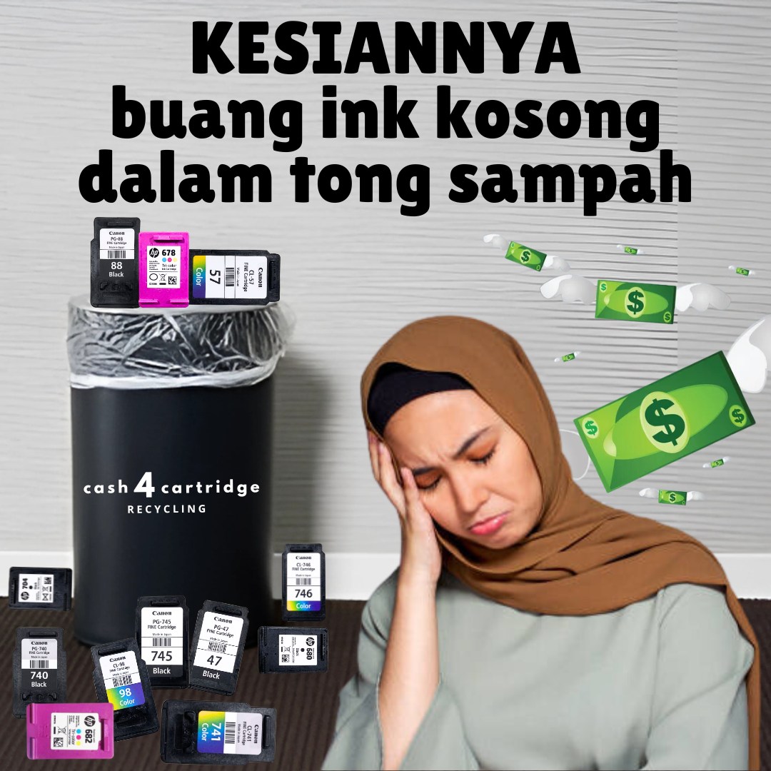 HP/Canon Empty Cartridge Recycling 高价回收 Facebook ad: KESIANNYA.ramai buang ink kosong lepas pakai