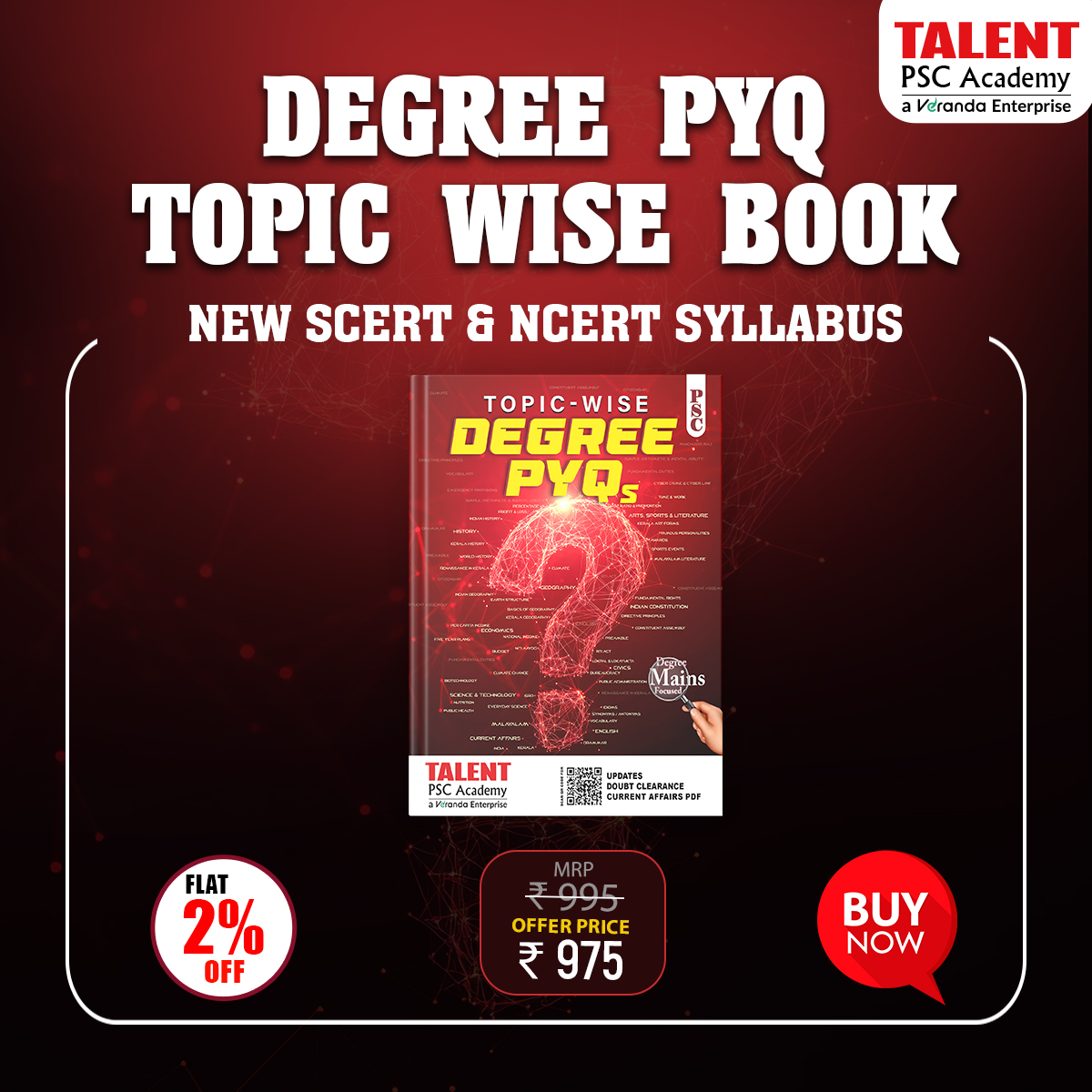 TALENT Academy Facebook ad: Degree PYQ Topic-Wise Book | New 2025-26 Syllabus