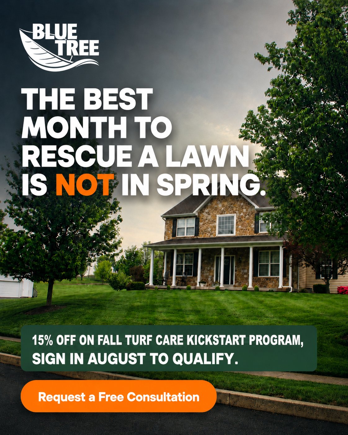 Blue Tree Outdoor Living Facebook ad: Fall Lawn Rebuild: 15% Off