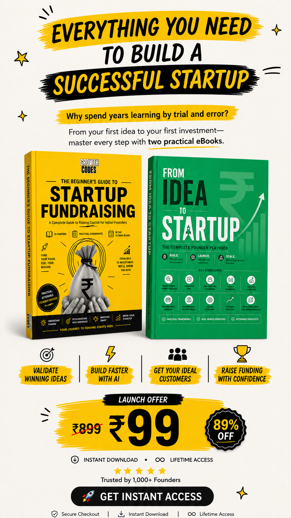 Growthcodes Facebook ad: Ebook: Idea to Startup + Startup Fundraising Guide