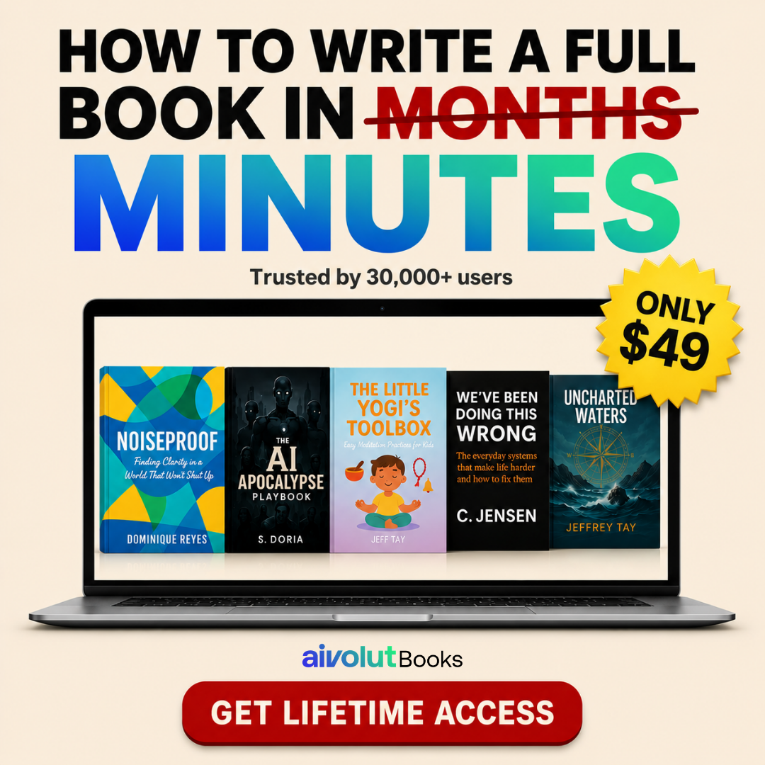 Aivolut - AI Tools for Businesses Facebook ad: Write your book in minutes, not months