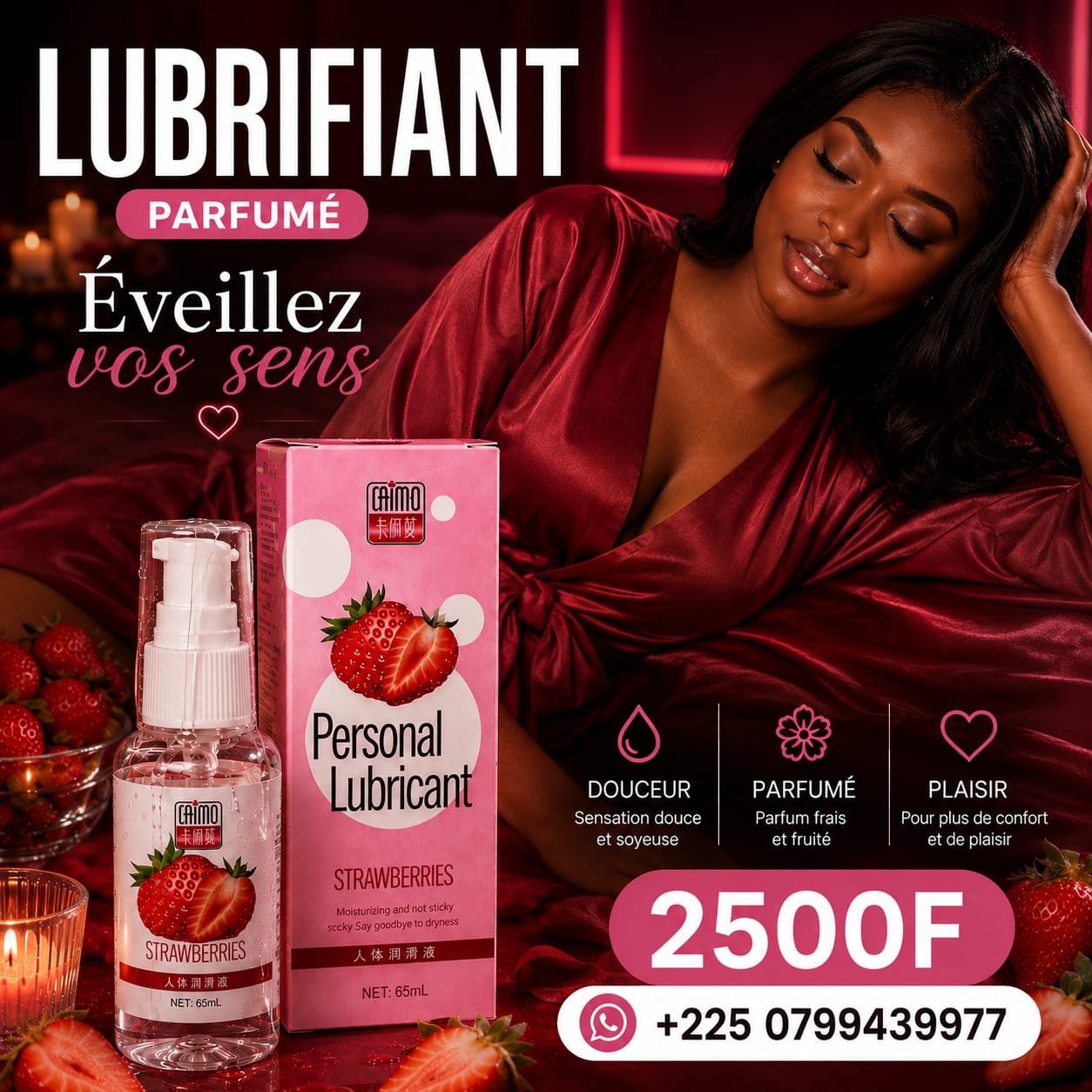 Love ANGEL Facebook ad: LUBRIFIANT PARFUMÉ À LA FRAISE, 2500 FCFA