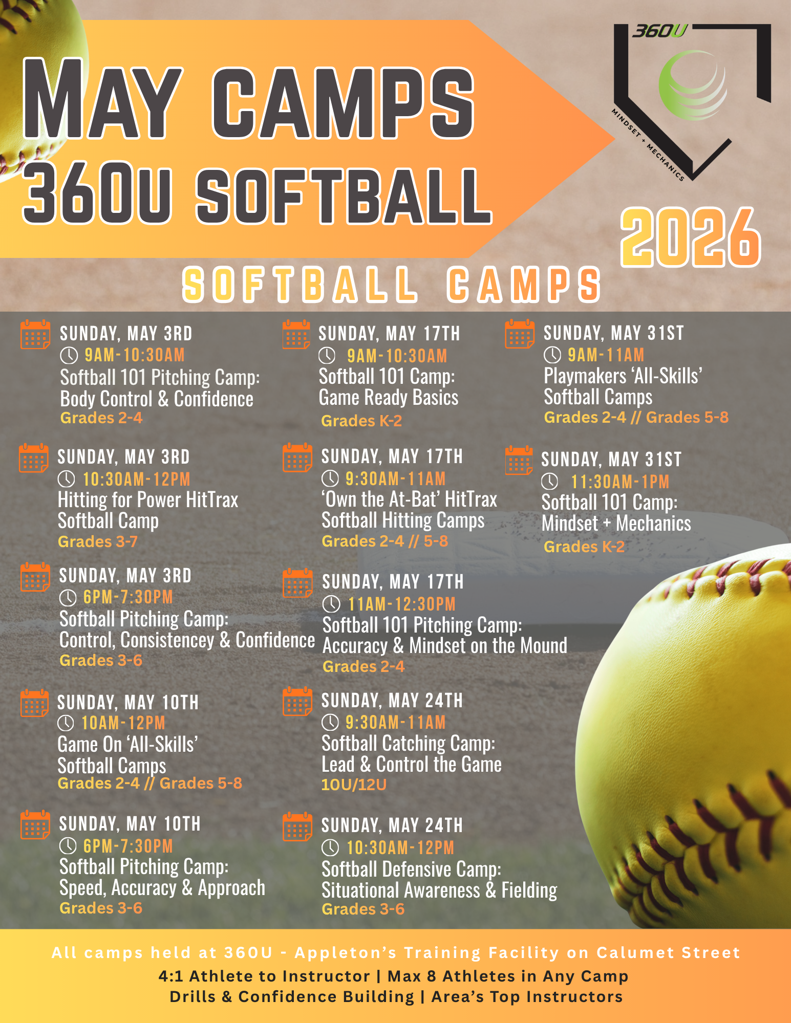 360U Softball & Baseball Training Facebook ad: Softball & Baseball Training | 360U | Appleton & Oshkosh WI.