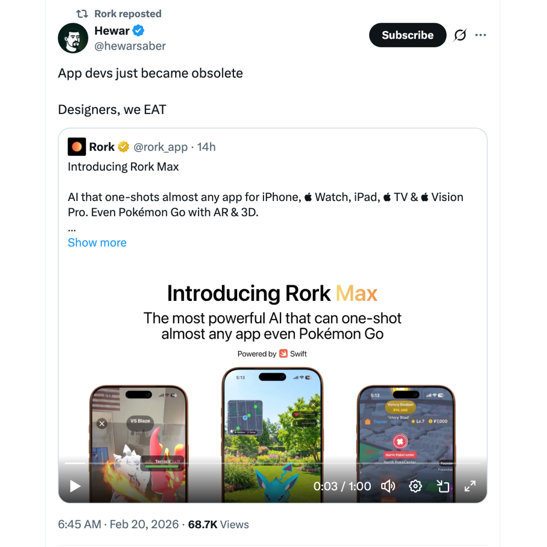 Rork. Build native mobile apps, fast. Facebook ad