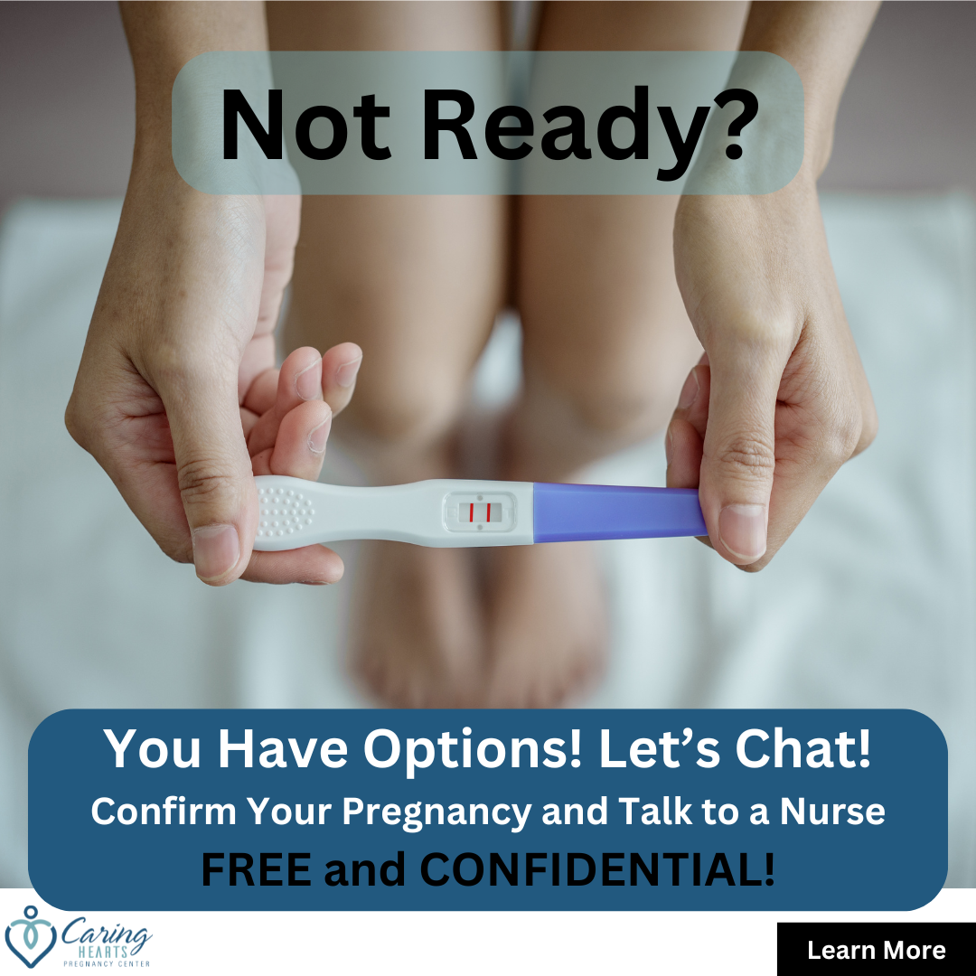 Caring Hearts Pregnancy Center Facebook ad: Two Lines. Too Many Questions. Talk to a Nurse Today-Our…
