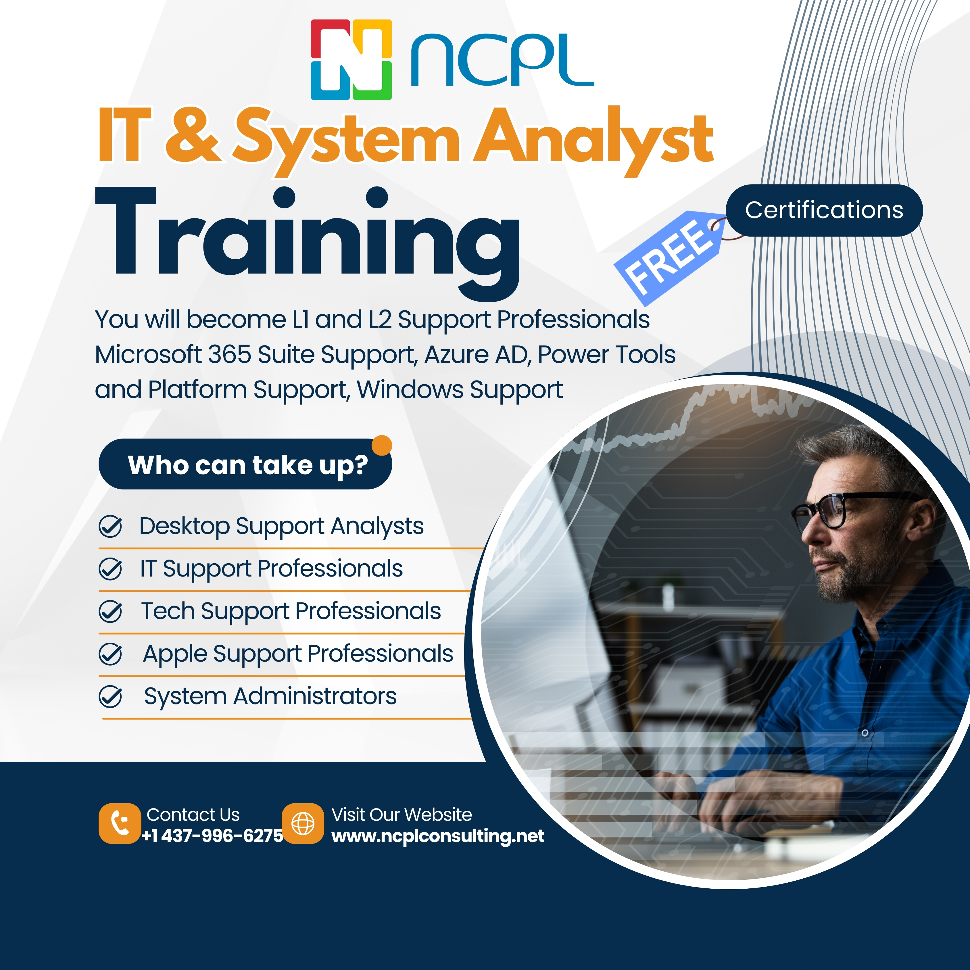 NCPL Consulting Facebook ad: IT & System Analyst Training with Free Certifications