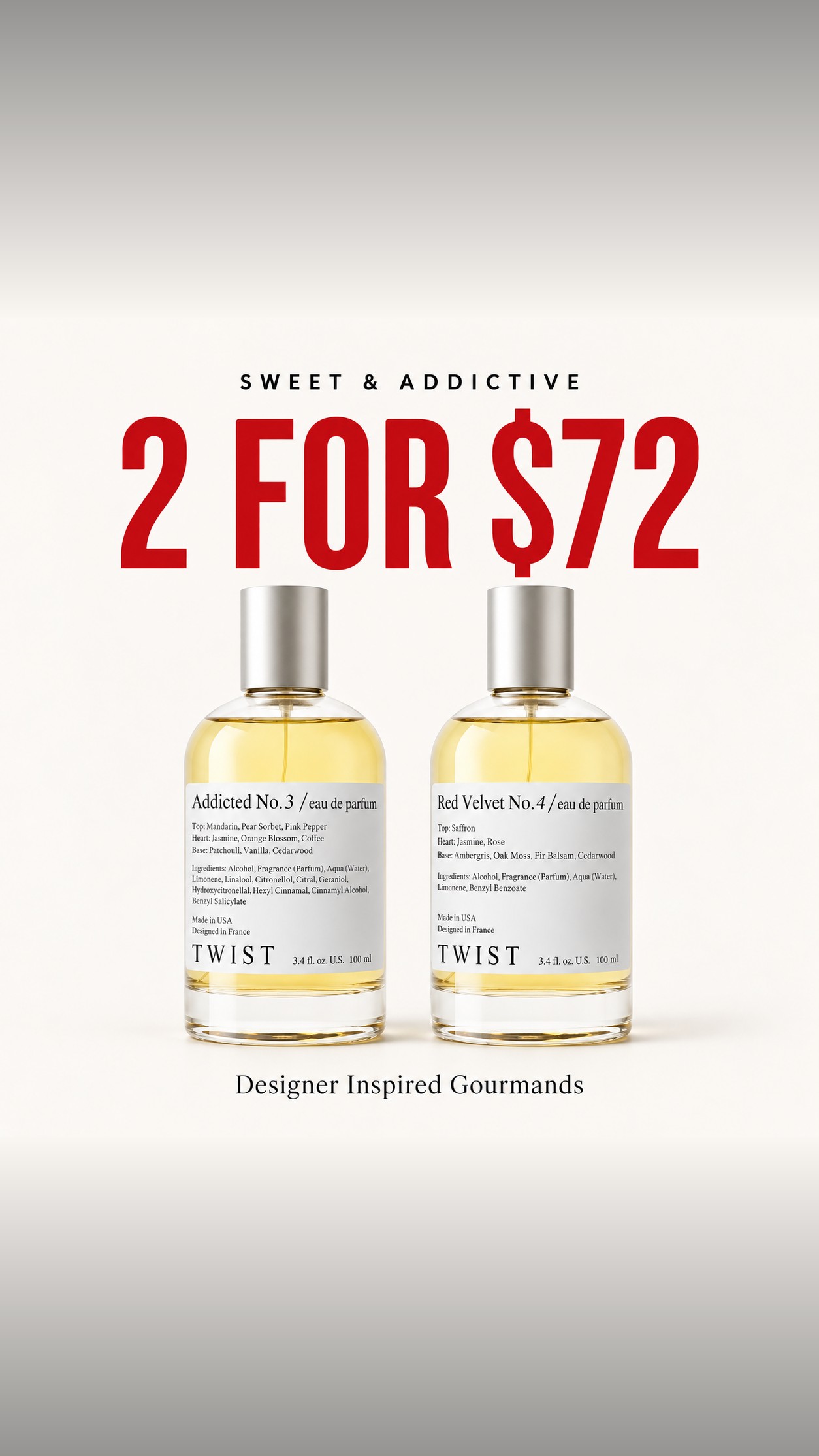 Twist Perfumes Facebook ad: Smell Expensive. Spend Less.
