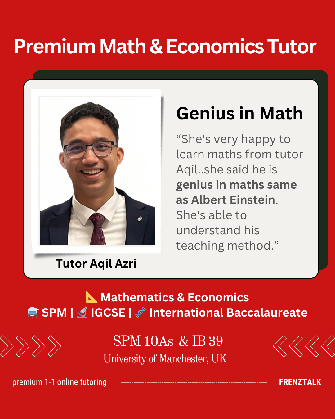 FrenzTalk Facebook ad: Meet Math Genius tutor Aqil