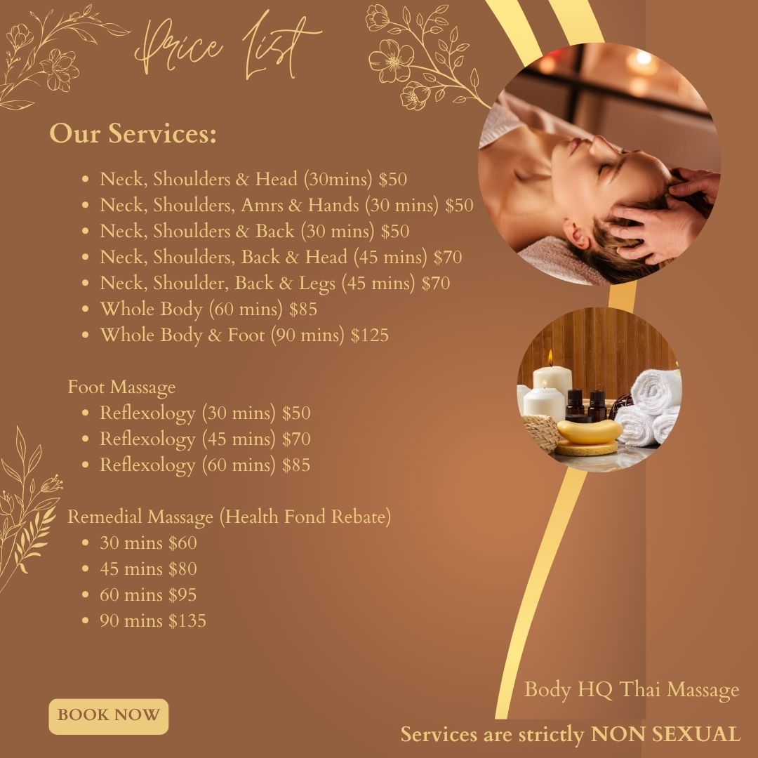 Body HQ Thai Massage Facebook ad: Relax, Recharge, Rebalance at Body HQ Thai Massage
