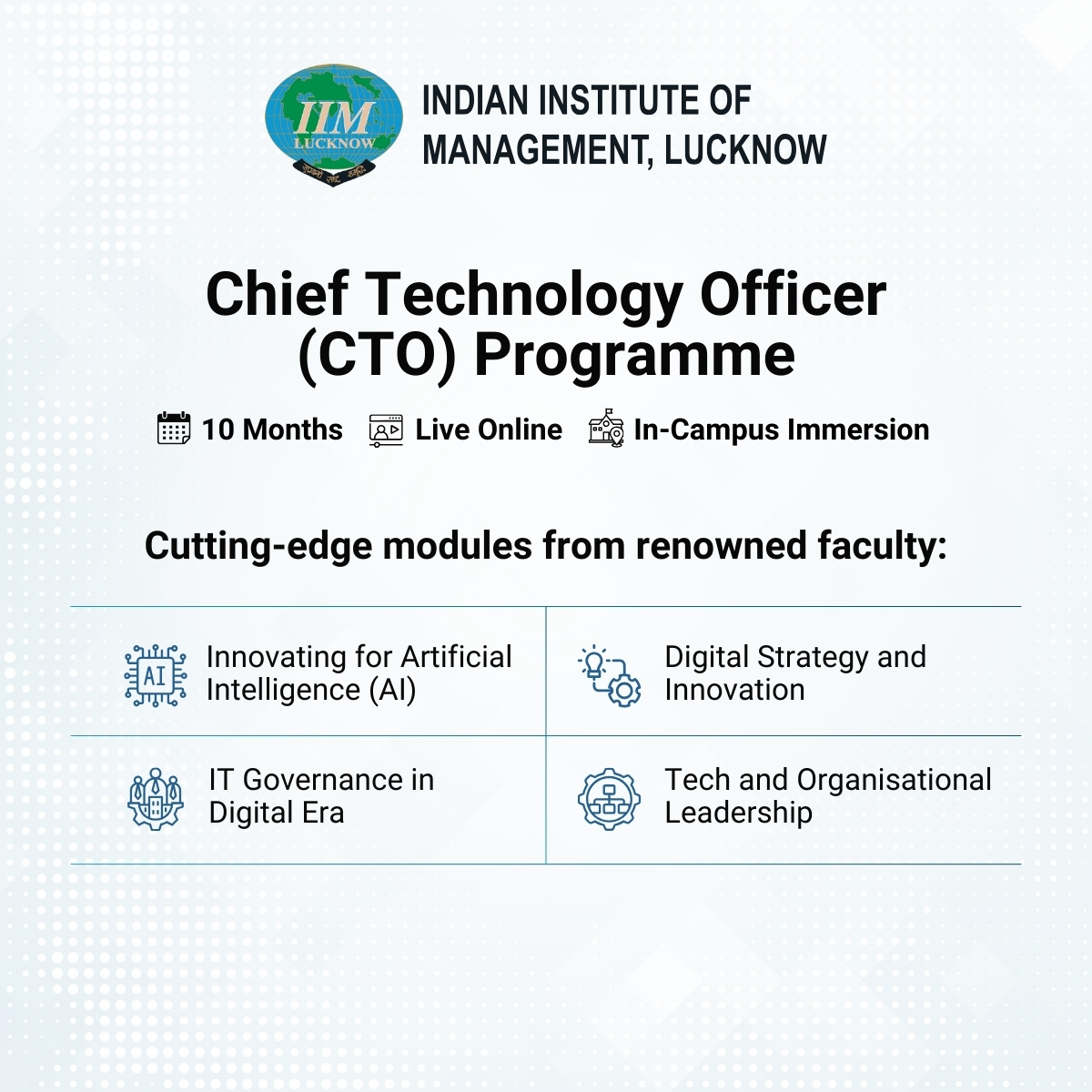 IIM Lucknow Chief Technology Officer Programme Facebook ad: Technology Leadership with IIM Lucknow