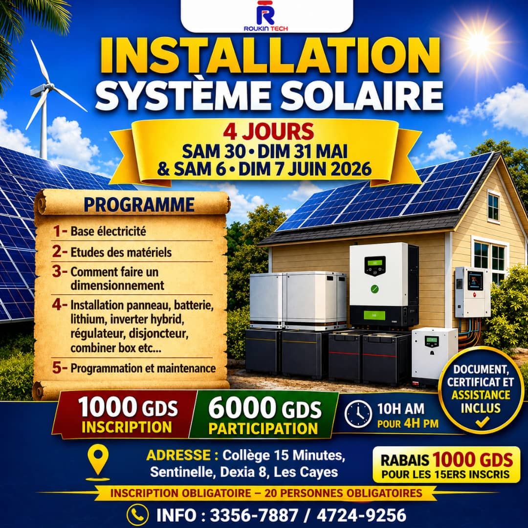 RolkinTech Facebook ad: Apprenez à Installer un Système Solaire, Formation…