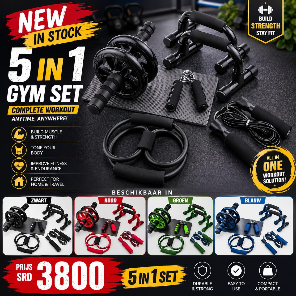 Eseller Store Facebook ad: NEW IN STOCK, 5 IN 1 GYM SET