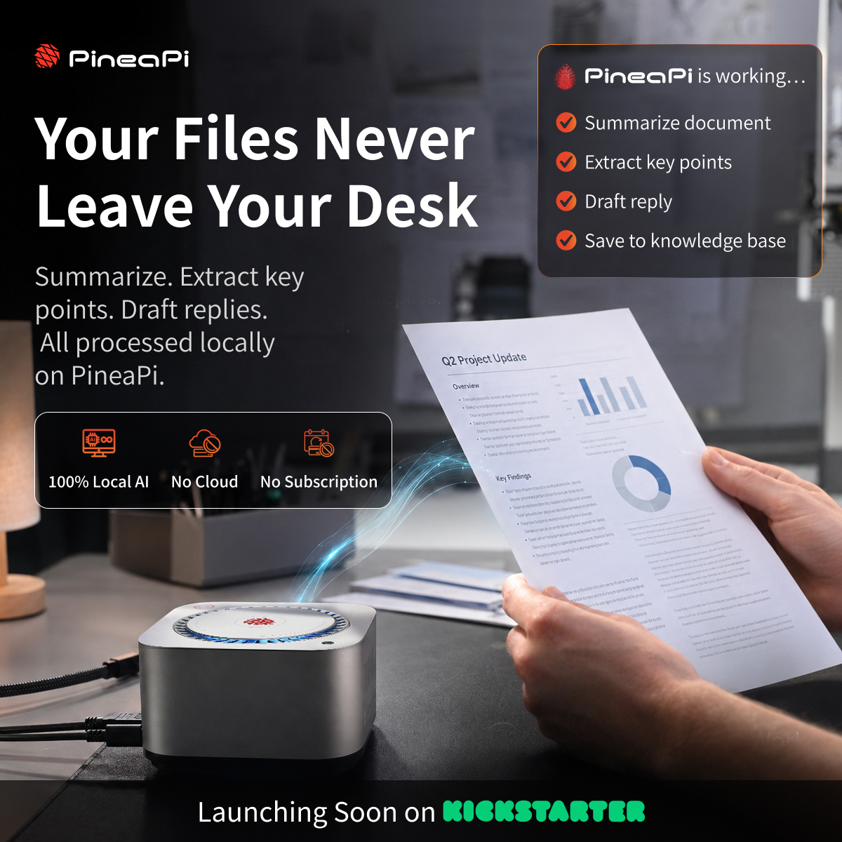 PineaPi Facebook ad: Your Files Never Leave Your Desk.