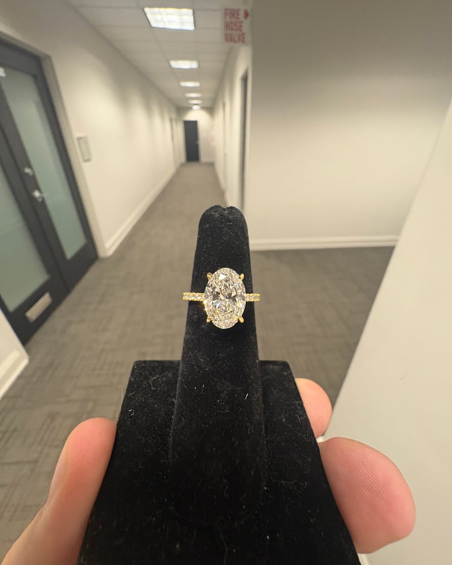 Jacob Louis Facebook ad: Oval Lab Grown Diamond Engagement Ring - 3.03 E/VS1 14KY