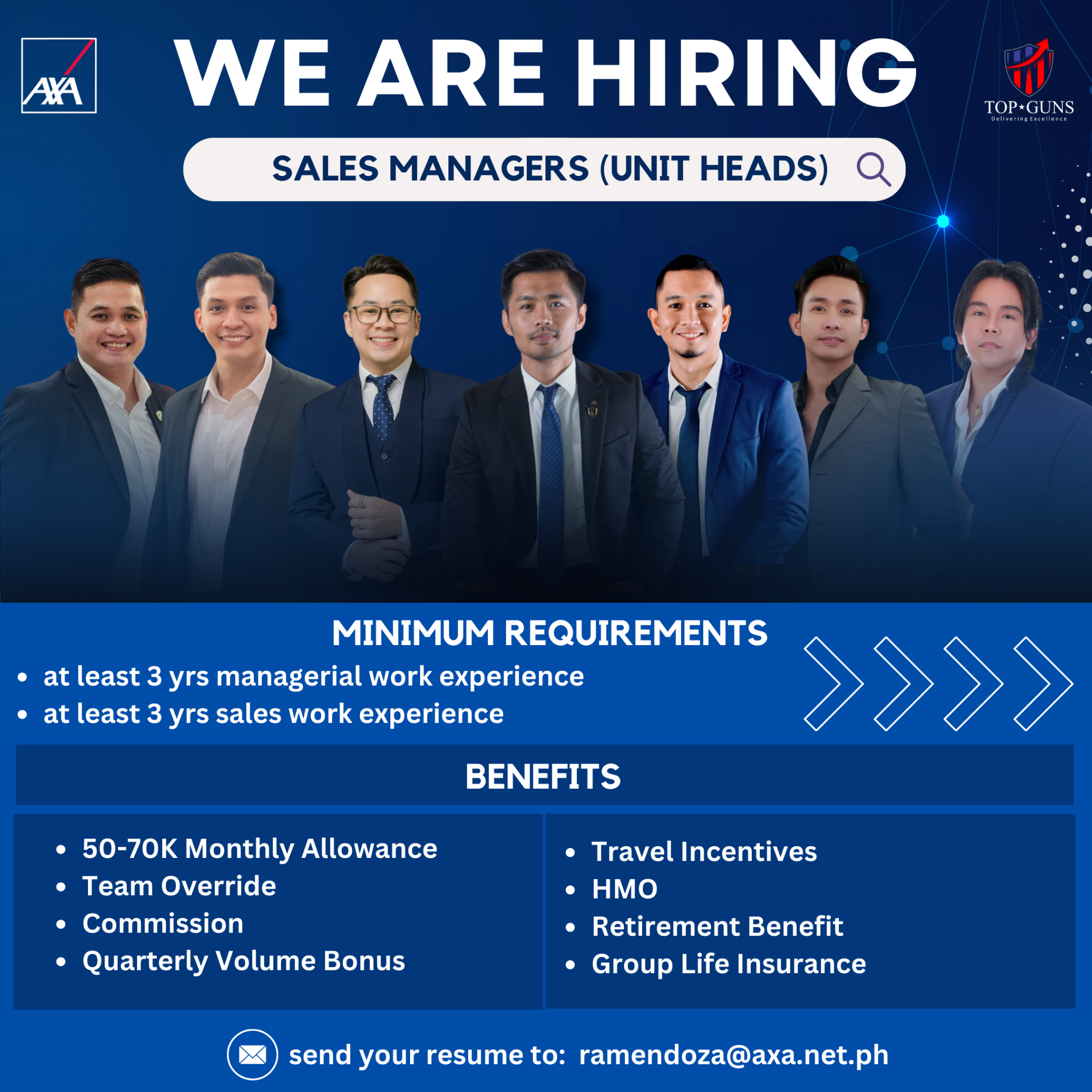 Top Guns - Life & Wealth Coaches Facebook ad: Join us! Be an AXA Prime.