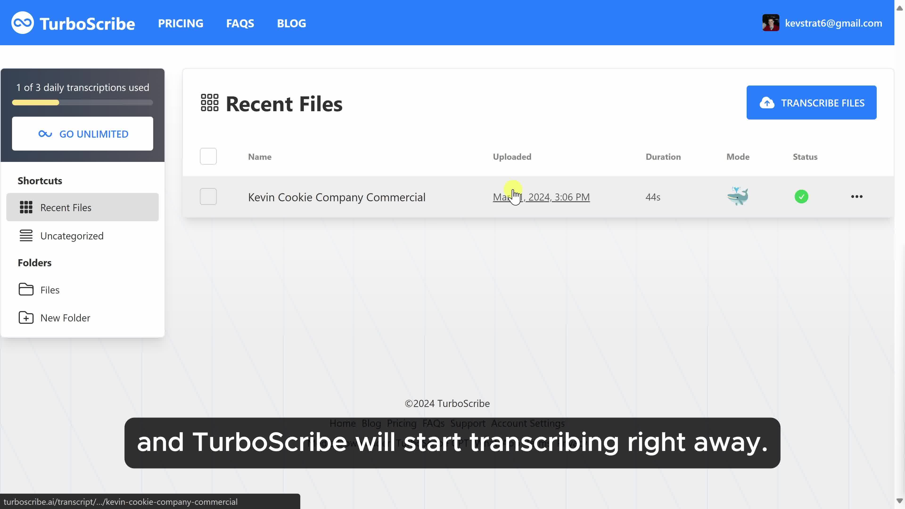 TurboScribe Facebook ad: Transcribe Audio and Video to Text