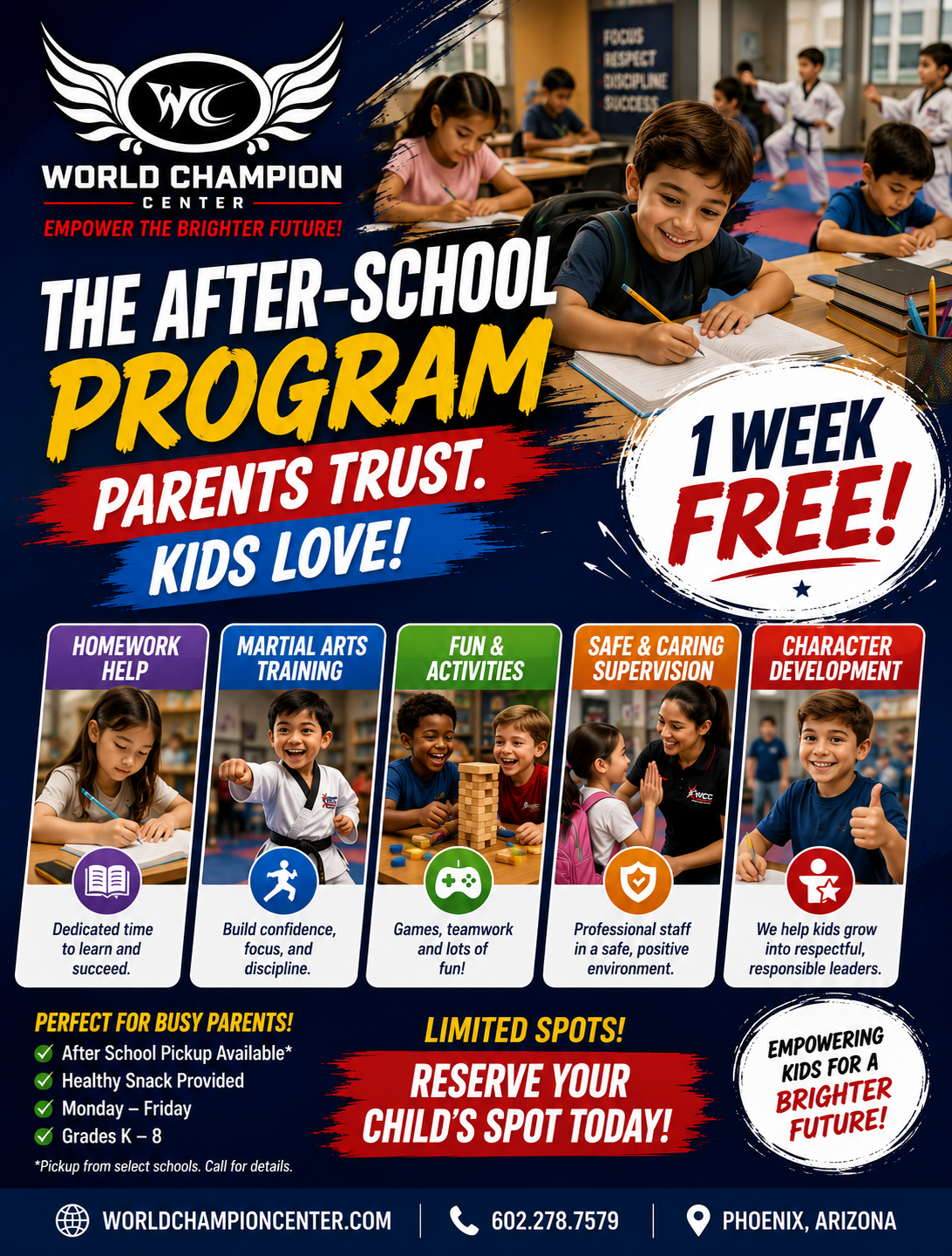 World Champion Center Facebook ad: The Best Part of Your Child's Day Starts After School!