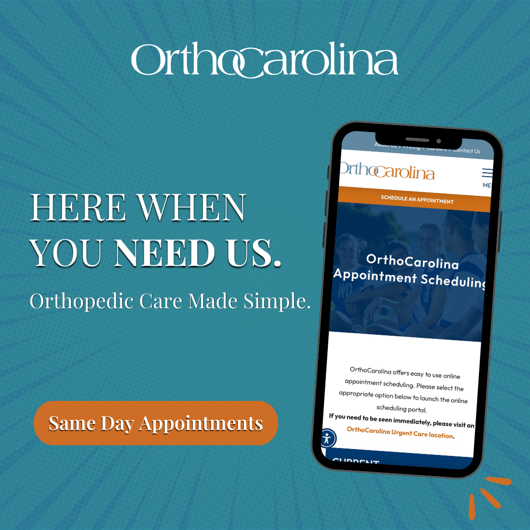OrthoCarolina Facebook ad: Orthopedic Care When You Need It.
