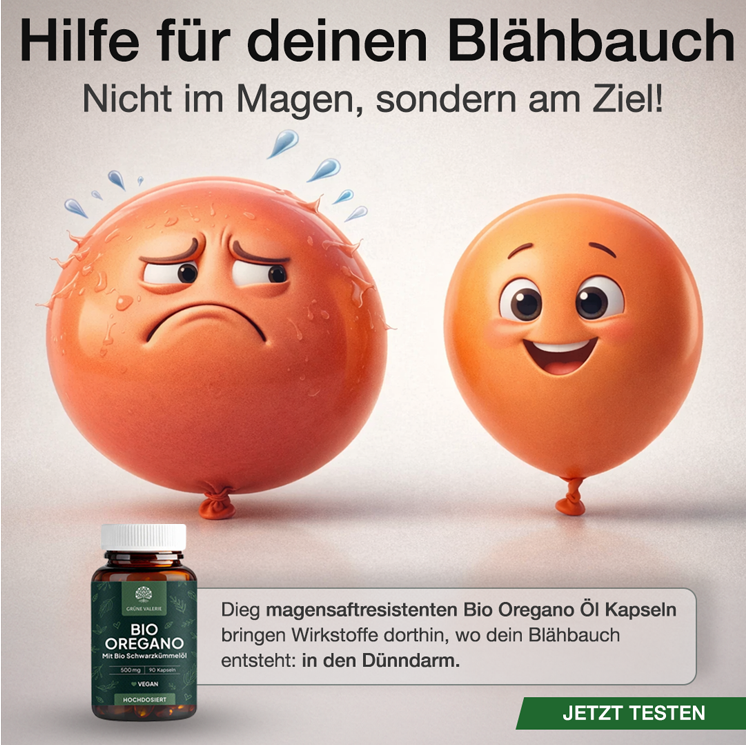 Grüne Valerie Naturkosmetik Facebook ad: Blähbauch nach dem Essen?