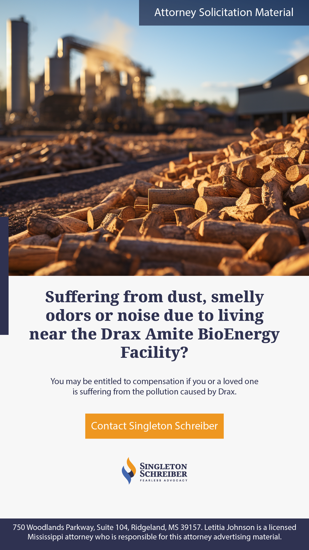Drax Wood Pellet Pollution Lawsuit Info Facebook ad from Dec 10, 2024