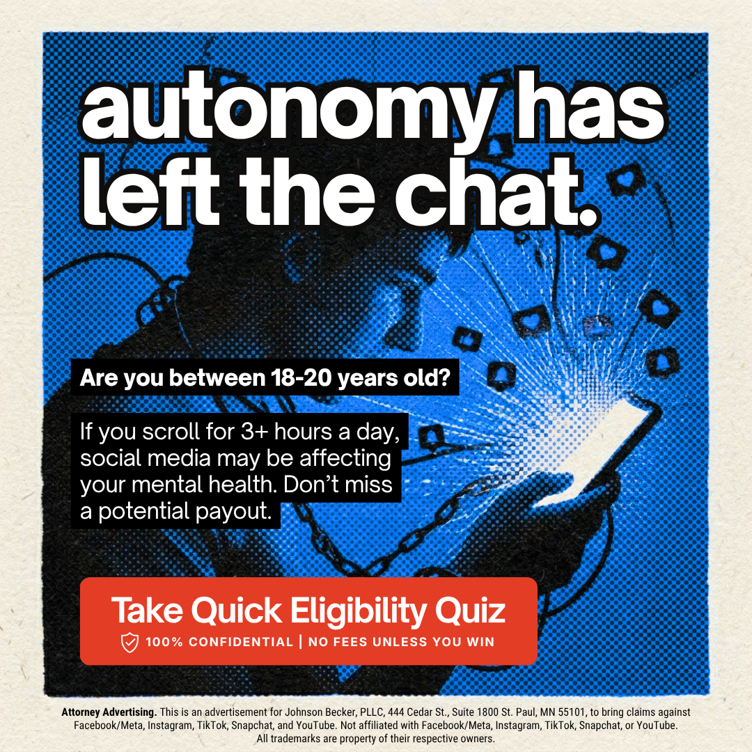 Social Media Addiction Claims Facebook ad from May 1, 2026