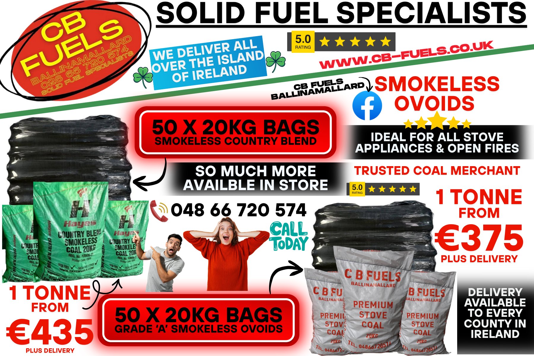 CB FUELS ballinamallard Facebook ad: 50 x 20kg High Heat Premium Smokeless Ovoid, CB FUELS