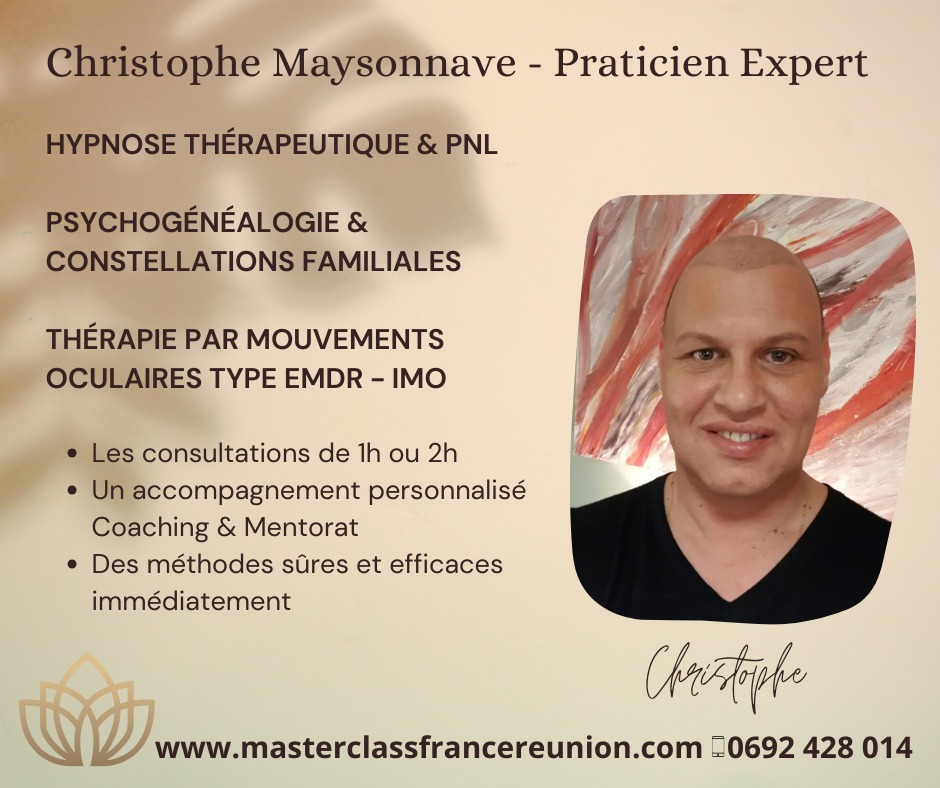Christophe Hypnose & Psychogénéalogie Réunion Facebook ad: Offrez-vous un véritable réalignement intérieur