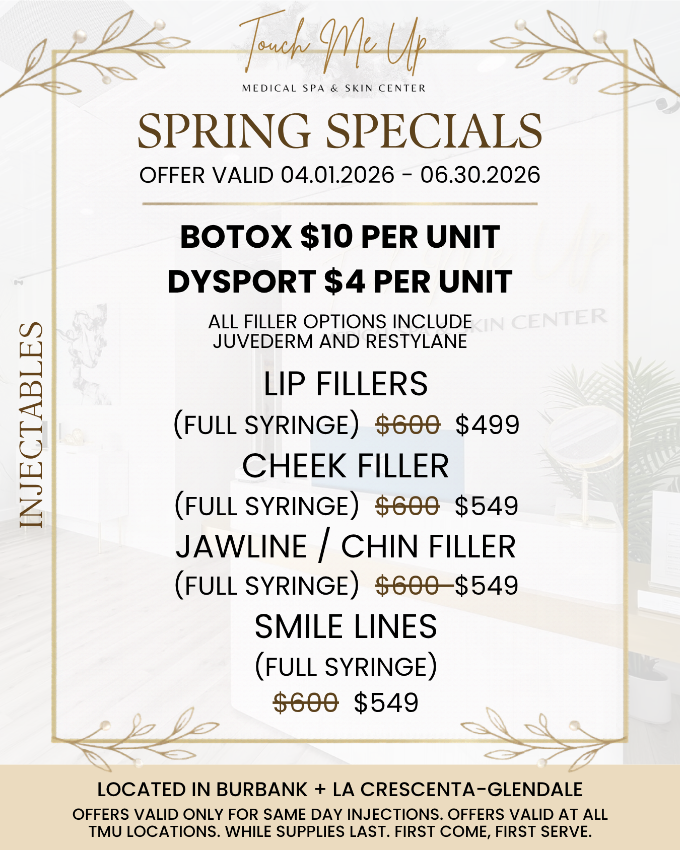 Touch Me Up Medical Spa & Skin Center Facebook ad: Check Out Our Spring 2026 Specials