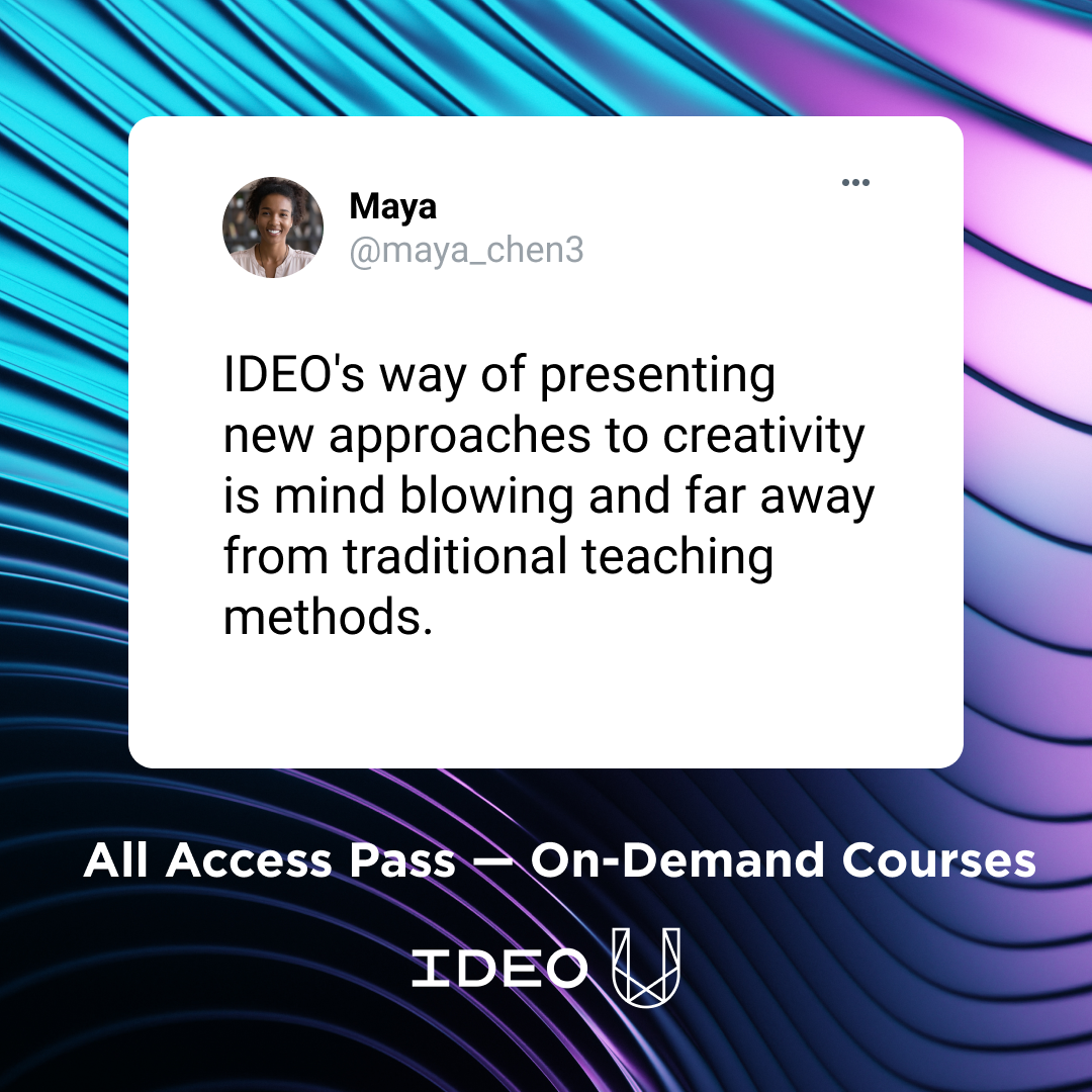 IDEO U Facebook ad: New: All Access Pass, On-Demand Courses