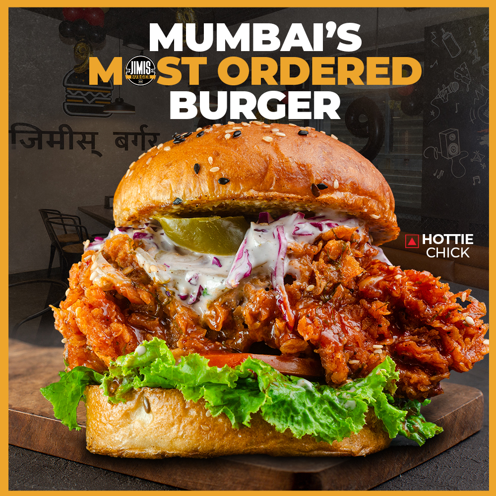 Jimis Burger Facebook ad: Crispy on the outside. Juicy on the inside