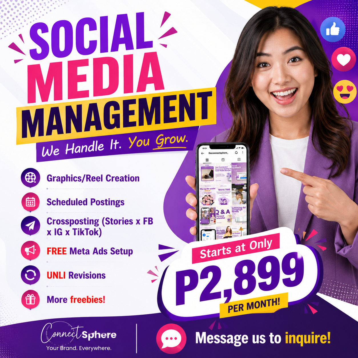 ConnectSphere Facebook ad: FREE Meta Ad Set-Up + UNLI Revisions