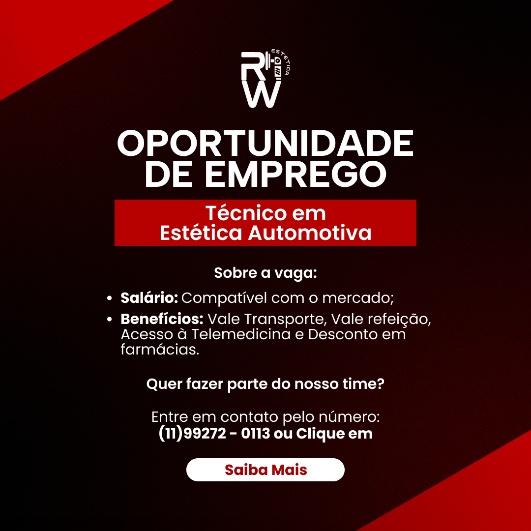 RW Estetica Facebook ad: VAGA DE EMPREGO