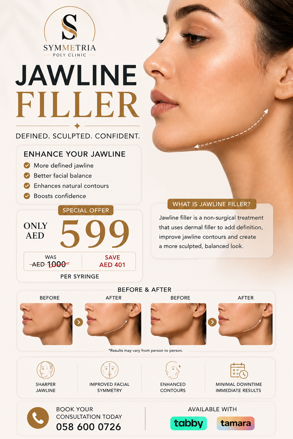 Symmetria Poly Clinic Facebook ad: Jawline Filler