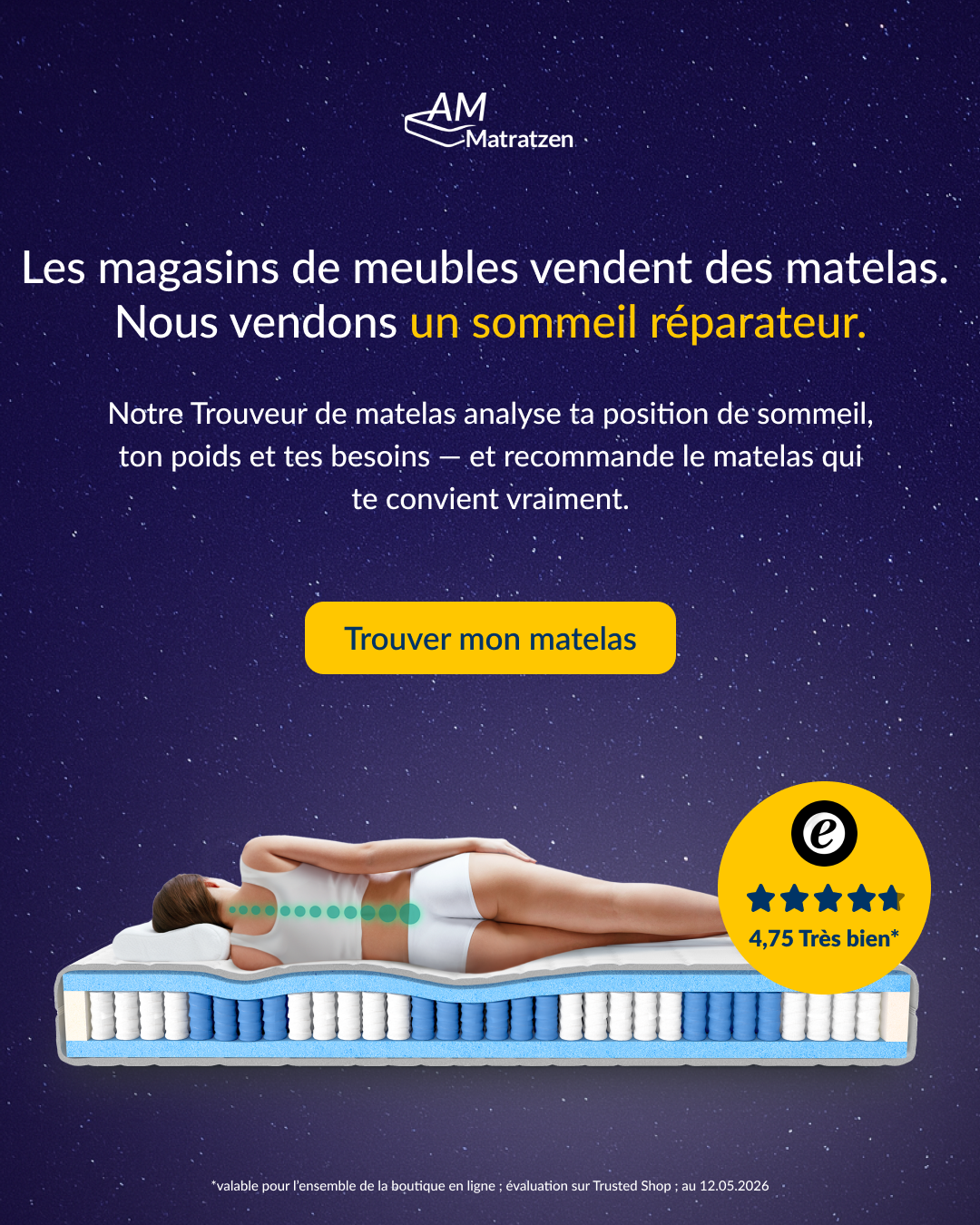 AMQ Sleep Facebook ad: Trouvez le matelas idéal pour vous →