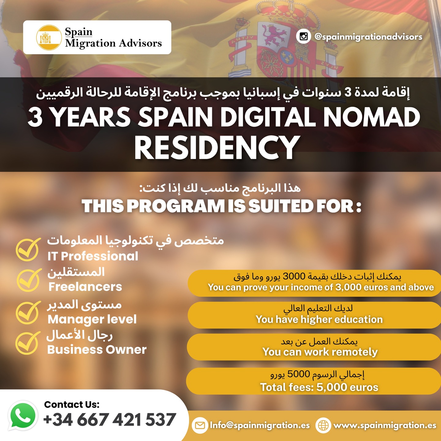 Spain Migration Advisors Facebook ad: Work Remotely & Live in Spain!