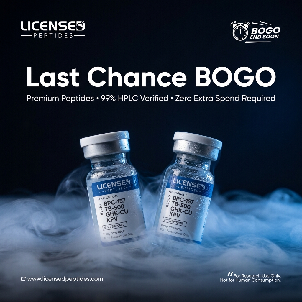 LicensedPeptides.com Facebook ad: Buy One Get One Free Sale Ends Soon