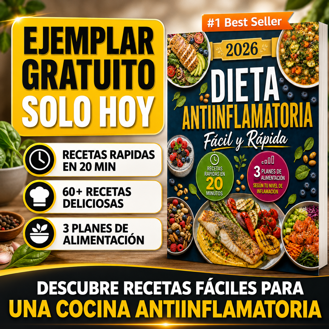 Daily Book Club Facebook ad: Dieta Antiinflamatoria Fácil y Rápida, ¡GRATIS por Tiempo…