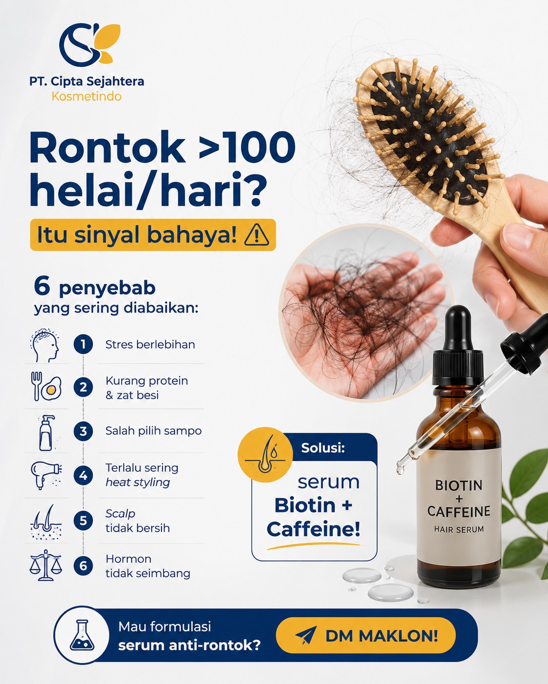 Cipta Kosmetindo Maklon Kosmetik Facebook ad: Rambut Rontok Lebih dari 100 Helai per Hari?