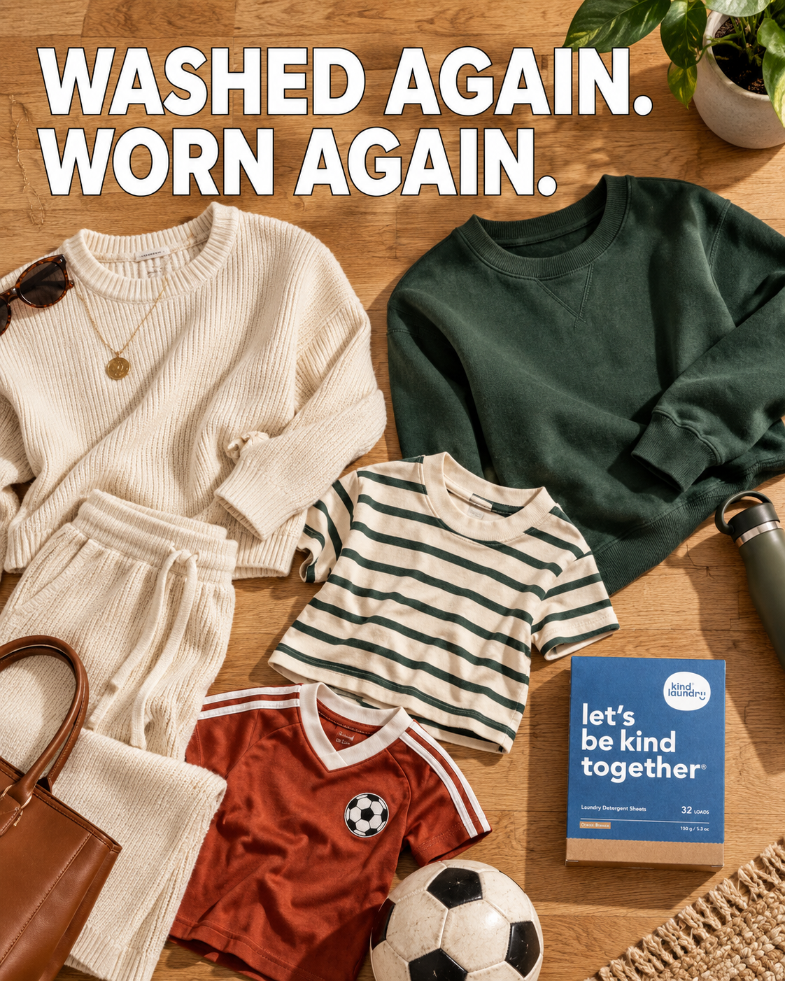 Kind Laundry Facebook ad: Seven Enzymes. Zero Residue. Clean That Holds Up.