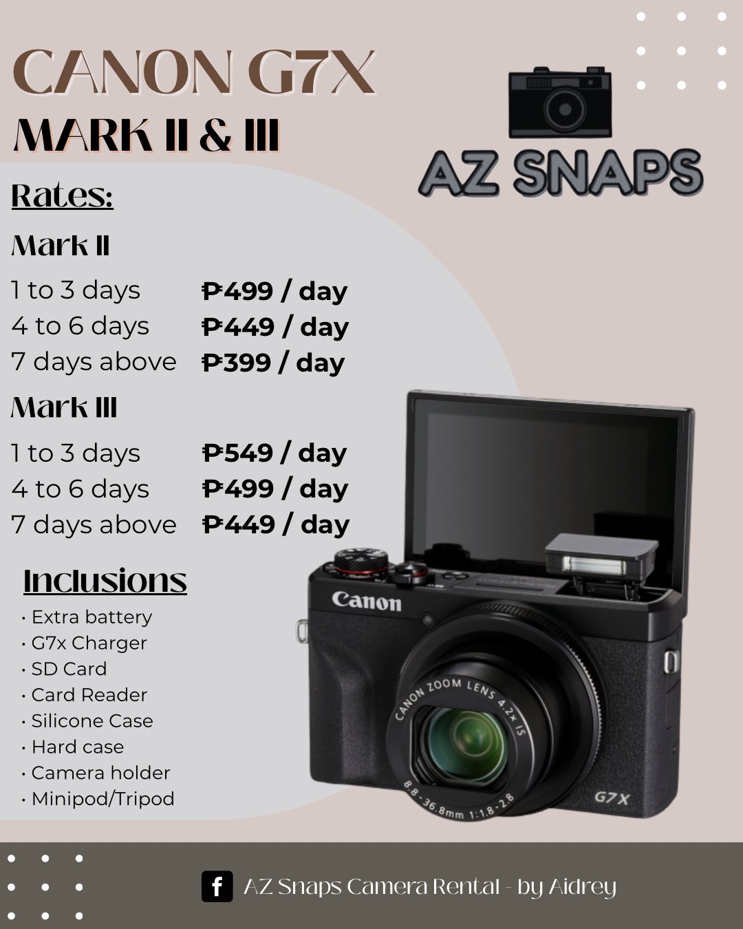 AZ Snaps Camera Rental - by Aidrey Facebook ad