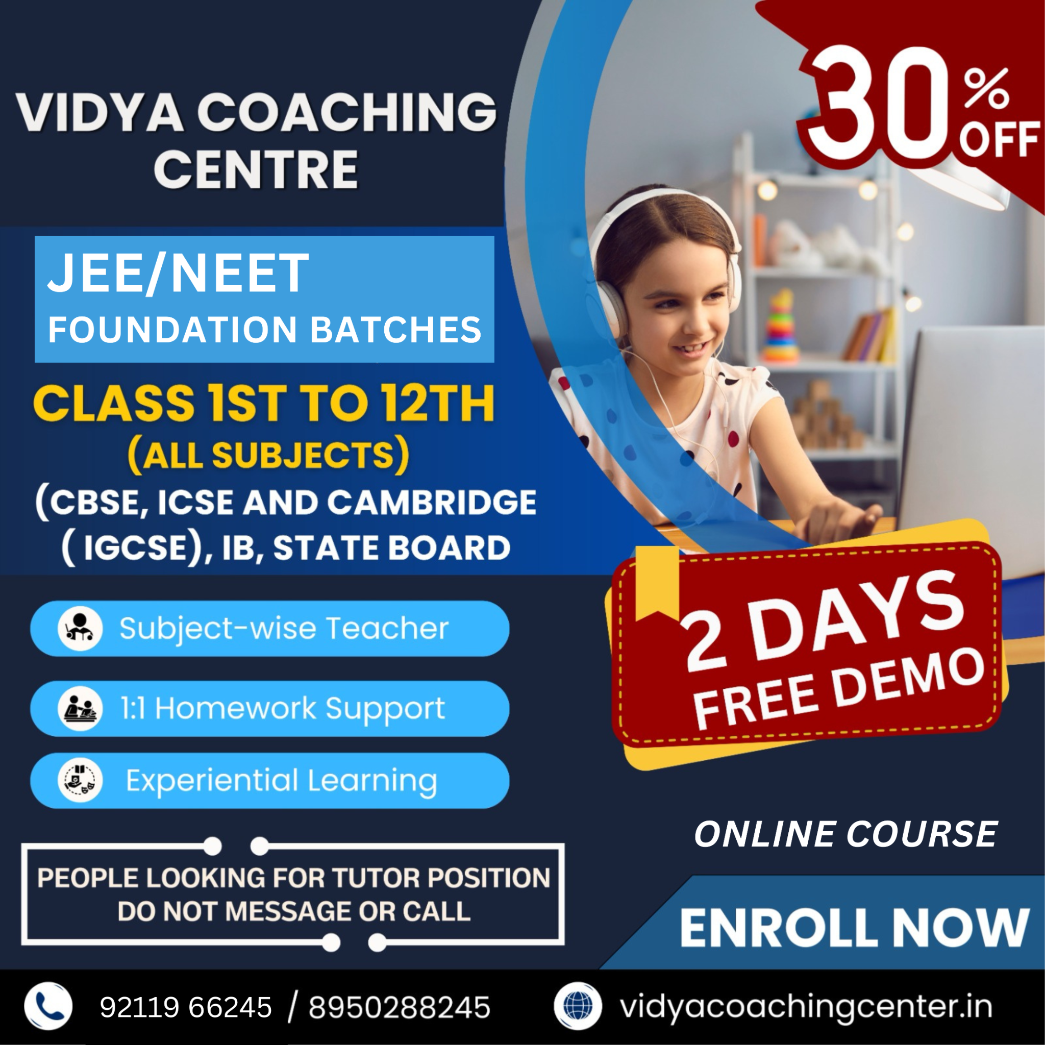 Vidya Coaching Centre Facebook ad: Chat with us