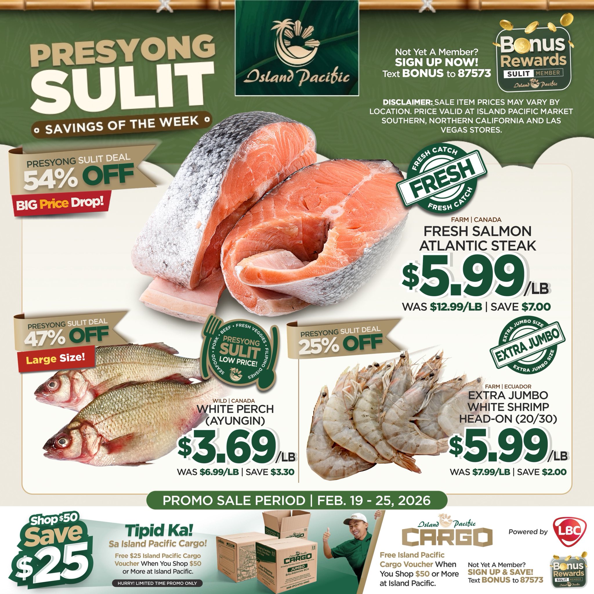Island Pacific Facebook ad: Mga Kababayan, enjoy deals on Seafood, Meat, Produce…