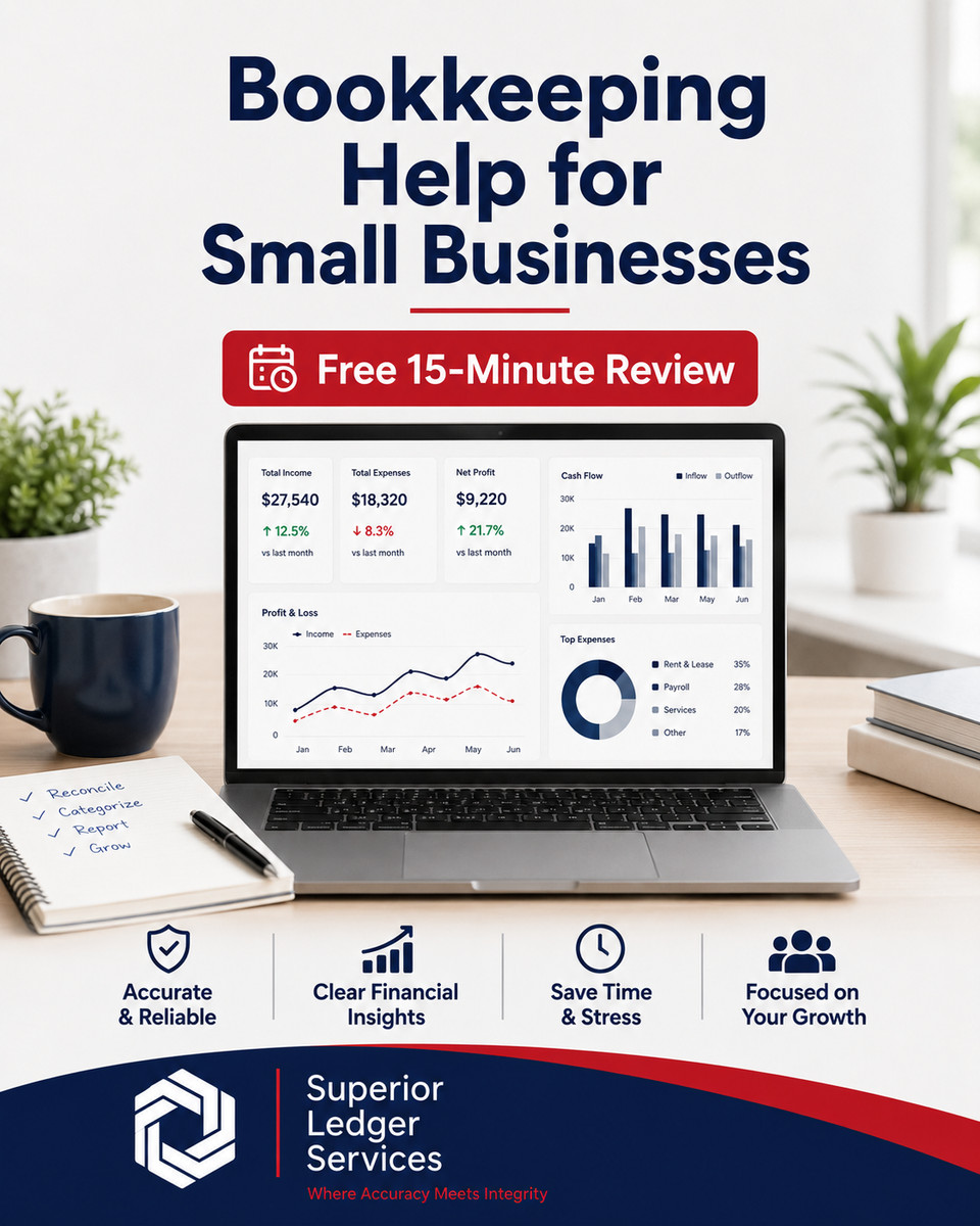Superior Ledger Services Facebook ad: Free Bookkeeping Review