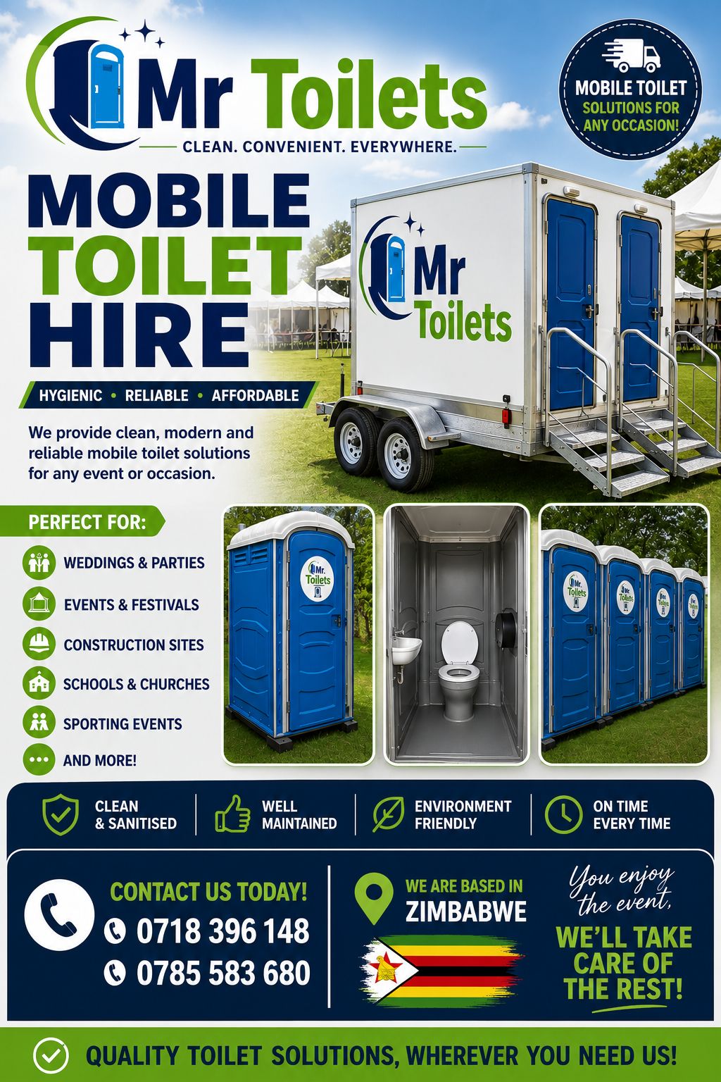 Mr. Toilets Facebook ad: Toilets For Hire- Portable Toilets, VIP,Showers,Tents and…