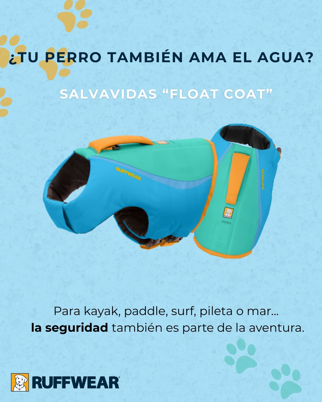 Ruffwear Argentina Facebook ad: Seguridad y aventura en el agua