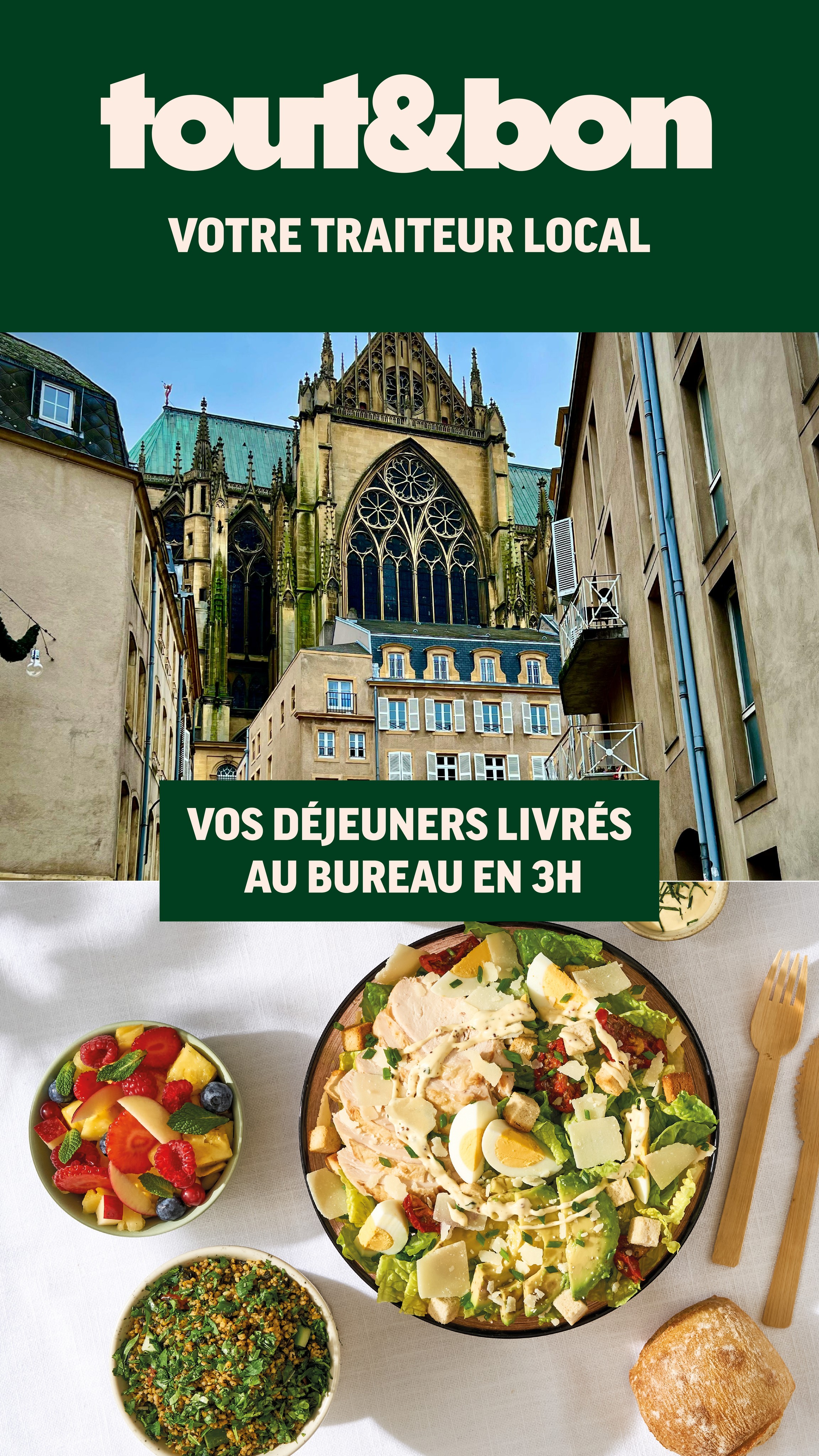 Tout&Bon Facebook ad: Plateaux repas livrés en 3h à Metz!
