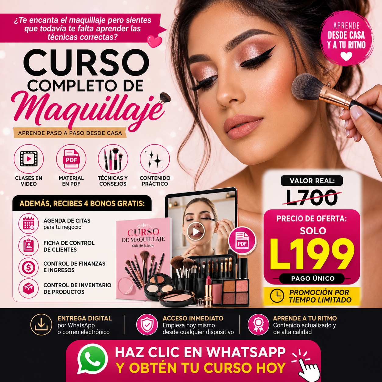 Academia de Belleza Online Facebook ad: Chatea con nosotros