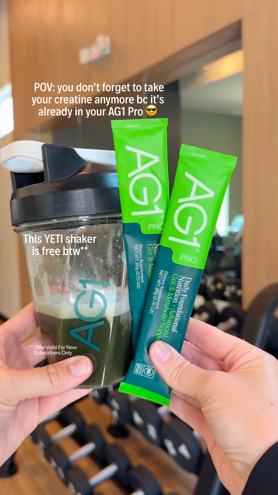 AG1 by Athletic Greens Facebook ad: One Pack. The Whole Stack.