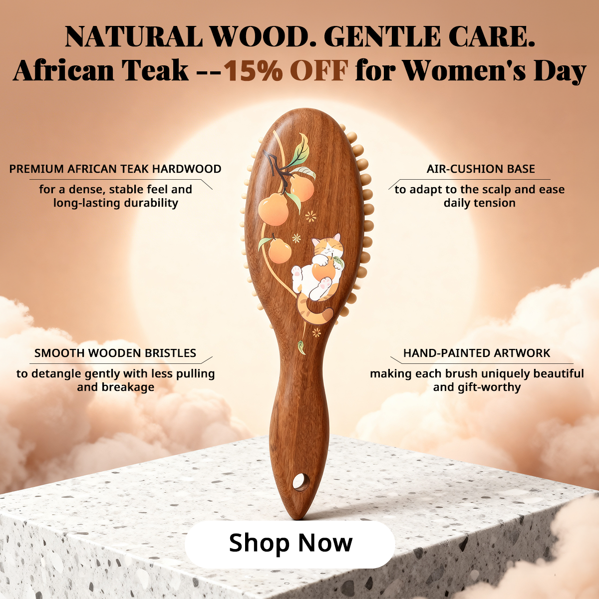 Tan Mujiang Facebook ad: Natural Wooden Comb, 15% OFF